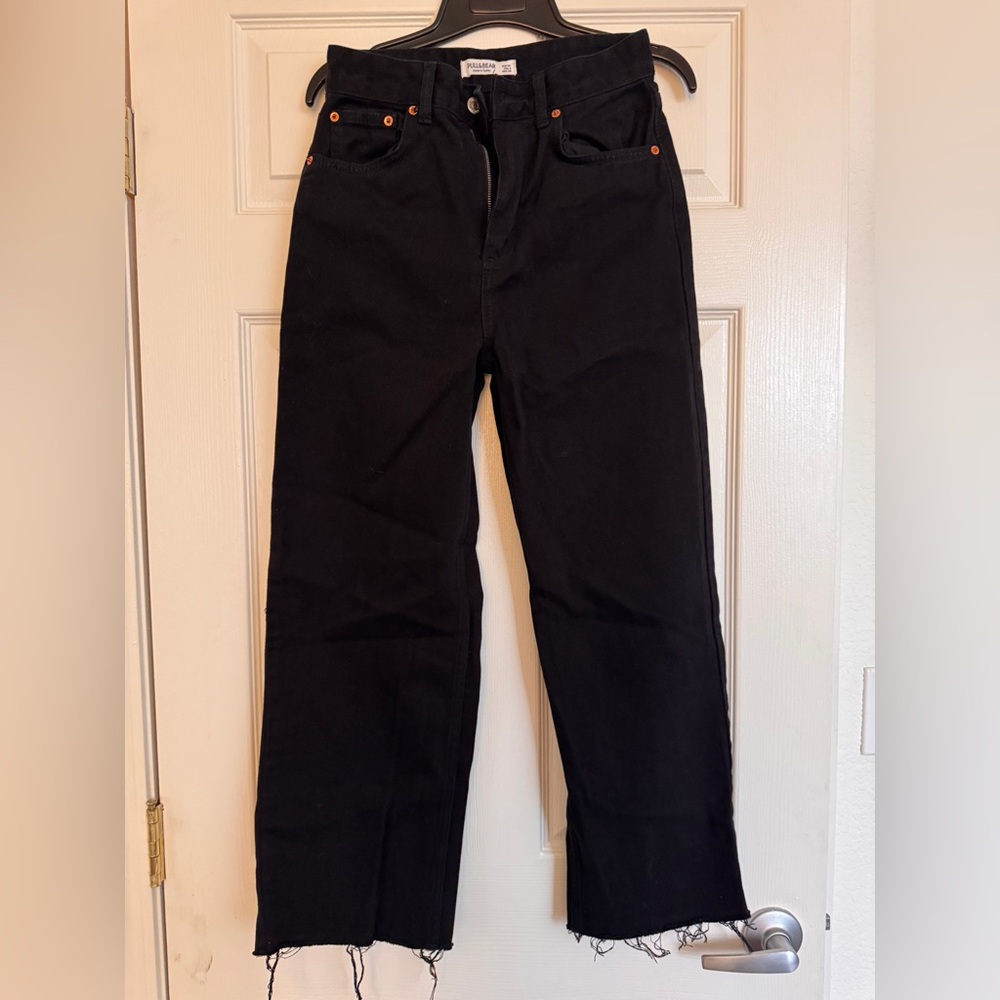 Pull & Bear Black Distressed Hem Jeans